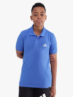 Boys adidas Essentials Pique Small Logo Blue Polo