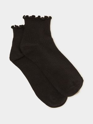 Women's Cotton On Black Frill Ribbed Ankle Socks