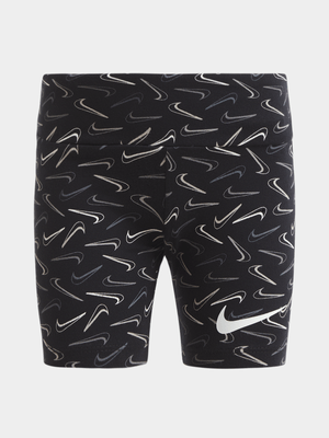 Girls Toddler Nike Swoosh Printed Logo Black Bike Shorts