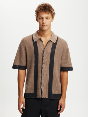 Men's Cotton On Taupe Pablo Shorts Sleeve Shirt