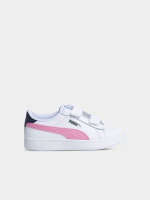 Kids Puma Smash 3.0 White/Pink Sneaker