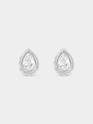 Sterling Silver Cubic Zirconia Pear Halo Stud Earrings