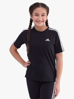 Adidas Girls 3S Black Tee Cotton T-Shirt