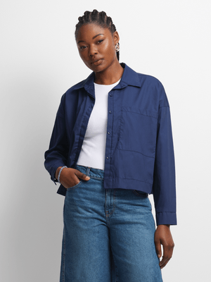 Jet Women's Navy Cropped Poplin Shirt