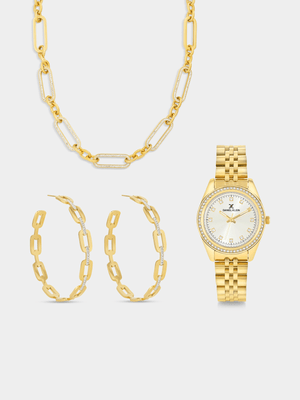 Daniel Klein Gold Plated Bracelet Watch & Jewellery Set