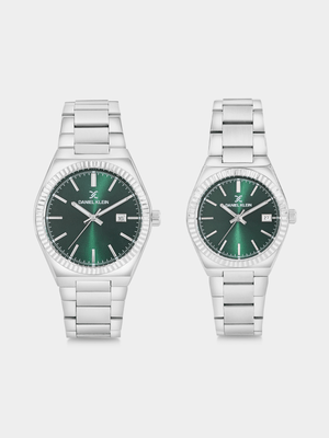 Daniel Klein Silver Plated Green Dial Bracelet Watch His & Hers Set