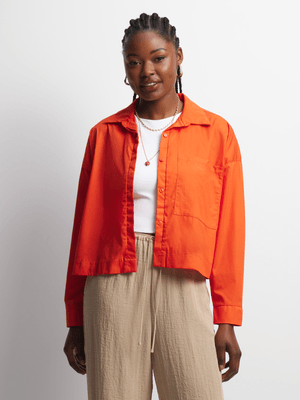 Jet Women's Orange Cropped Poplin Shirt