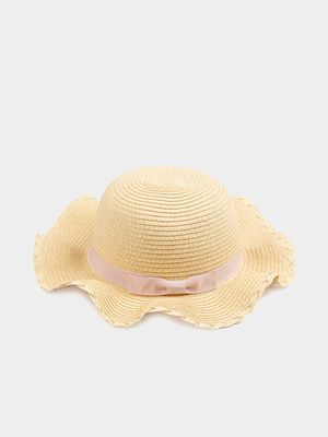 Girl's Natural Frill Straw Hat