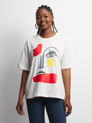 Jet Women's Cream Abstract Face T-Shirt