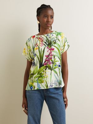 Women's Iconography Slash Neck Printed Shell Top