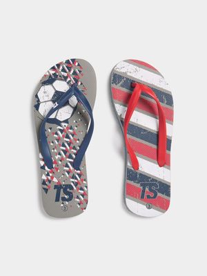 Junior Pre-School TS 2-Pack Soccer Stripe Navy/Red Slides