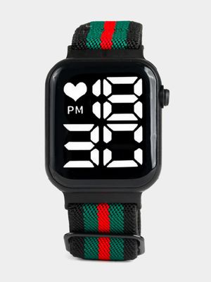 Boy's Green & Red Striped Digital Watch