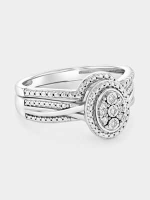 Sterling Silver Lab Grown Diamond Oval Halo Twinset Ring