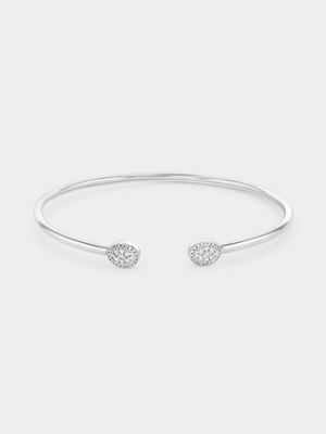 White Gold 0.25ct Diamond Oval Pavé Cuff Bangle