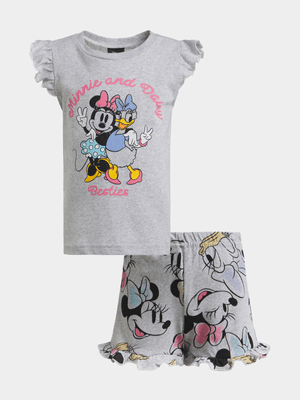 Jet Younger Girls Grey Melange Daisy & Minnie Pyjama Set