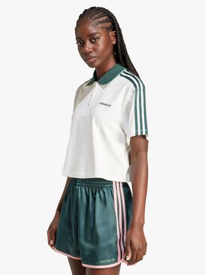 adidas Originals Women's Loose Crop White Polo Shirt