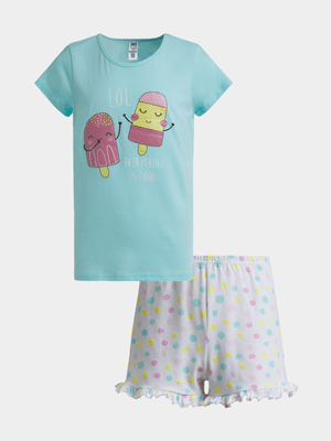 Jet Younger Girls Mint Blue/Polka Dots Pyjama Set