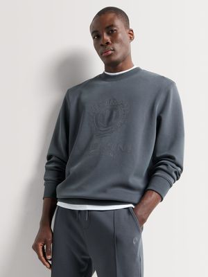 Fabiani Men's Grey Crest Crew Neck Sweatshirt