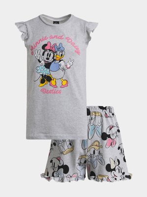 Jet Younger Girls Grey Melange Daisy & Minnie Pyjama Set