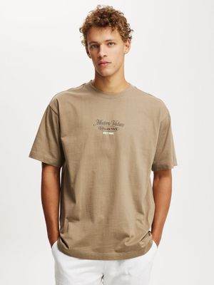 Men's Cotton On Brown Box Fit Text T-Shirt