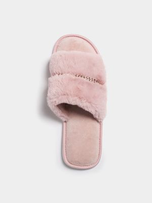 Jet Women's Blush Diamante Strap Mule Slippers