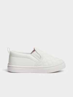 Jet Younger Girls White Quilted Slip On Sneaker