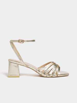 Women's Gold Strappy Block Heels