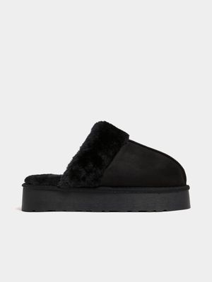 Women's Black Fur Slip In Mule