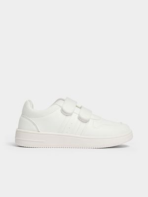 Older Girl's White Velcro Strap Sneakers