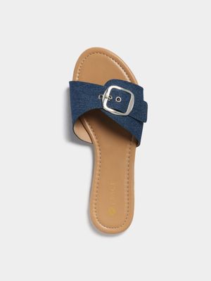 Women's Blue Denim Buckle Sandals