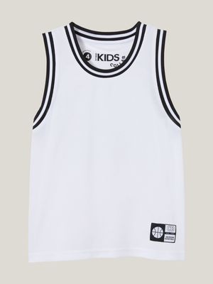 Cotton On Kids Boy White Braxton Basketball Tank Top