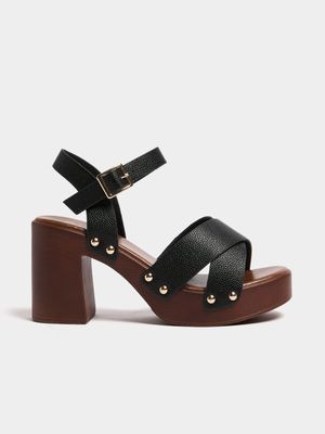 Women's Black Wooden Platform Heels