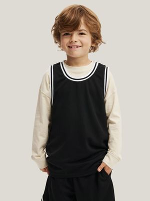 Cotton On Kids Boy Black Braxton Basketball Tank Top