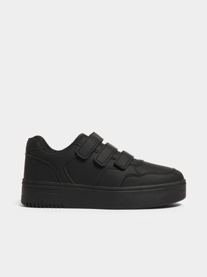 Jet Older Boys Black Velcro Court Sneakers