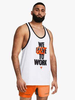 Mens Under Armour Project Rock Get To Work White Tank Top