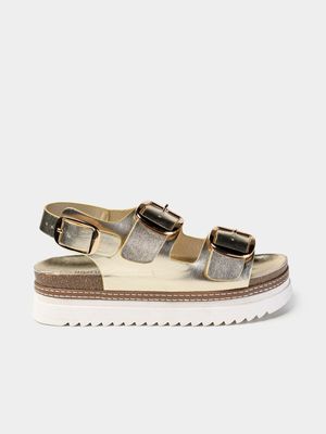 Women's Madison Gold Jaden 3 Buckled Footbed Sandals