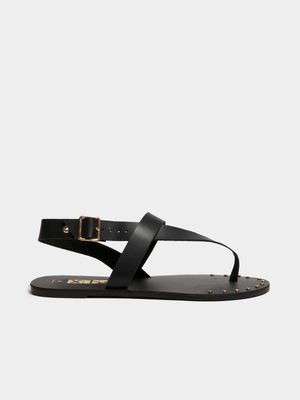 Women's Black Studded Thong Sandals