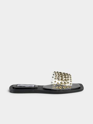 Women's Madison Black Janine Studded Push In Flat Sandals