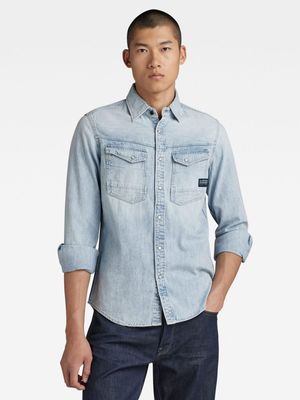 G-Star Men's Slim Faded Blue Denim Shirt