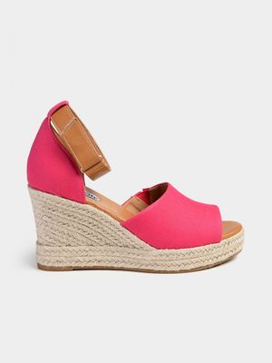 Women's Madison Fuchsia & Tan Laura Full Vamp Espadrille Wedges