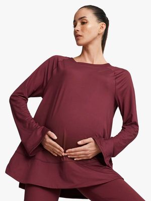 Womens Puma Maternity Studio Bell Sleeve Burgundy Top