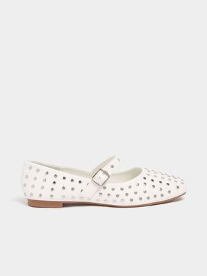 Women's White Studded Pump