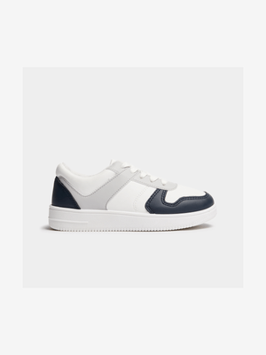 Older Boy's White & Navy Sneakers