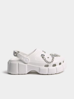 Jet Older Girls White/Silver Jibbet Clogs