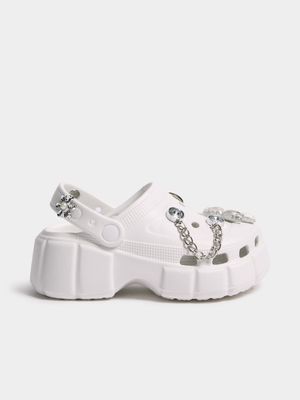 Jet Younger Girls White/Silver Jibbet Clogs