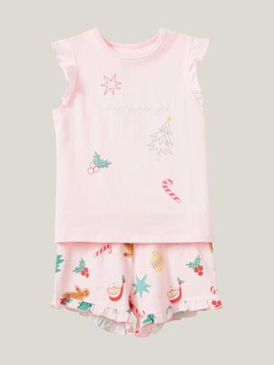 Cotton On Kids  Pink Christmas Stacey Flutter Pyjama Set