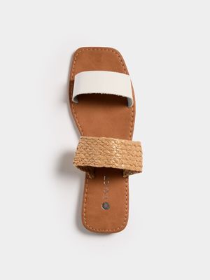 Women's White & Natural Double Strap Sandals