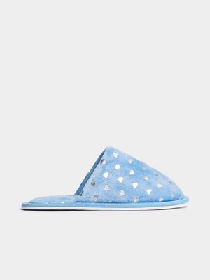 Jet Older Girls Chambray Blue Heart Mule Slipper