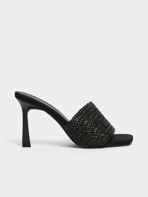 Women's Black Weave Mule Heels