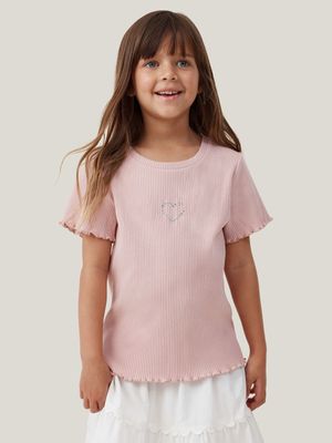 Cotton On Kids Girl Pink Raya Rib Baby T-shirt